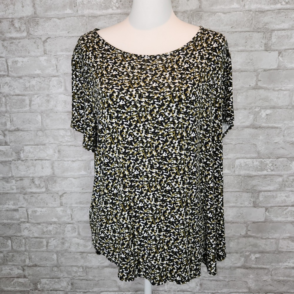 Philosophy Woman Top Green Black Camo Print Stretch Casual Plus Size 1X